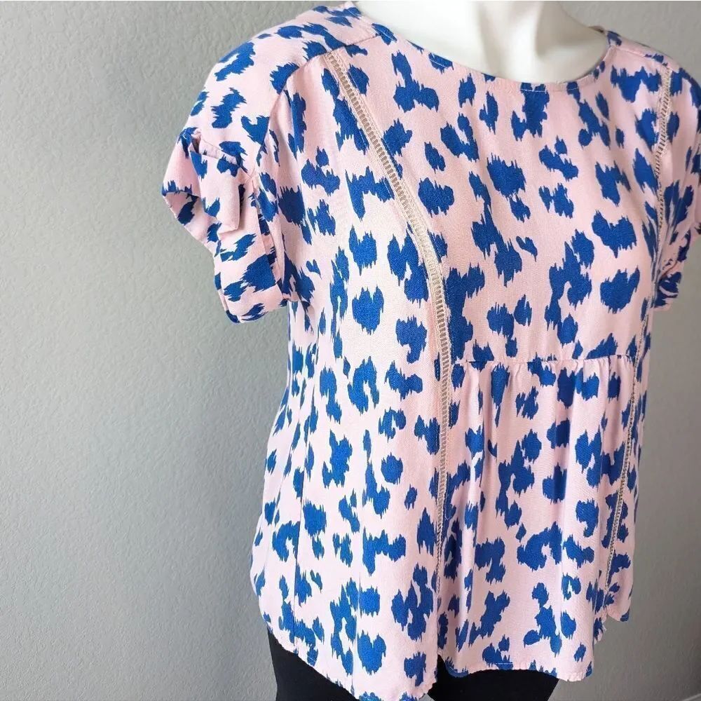 Gibson Blue and Pink Animals Print Top